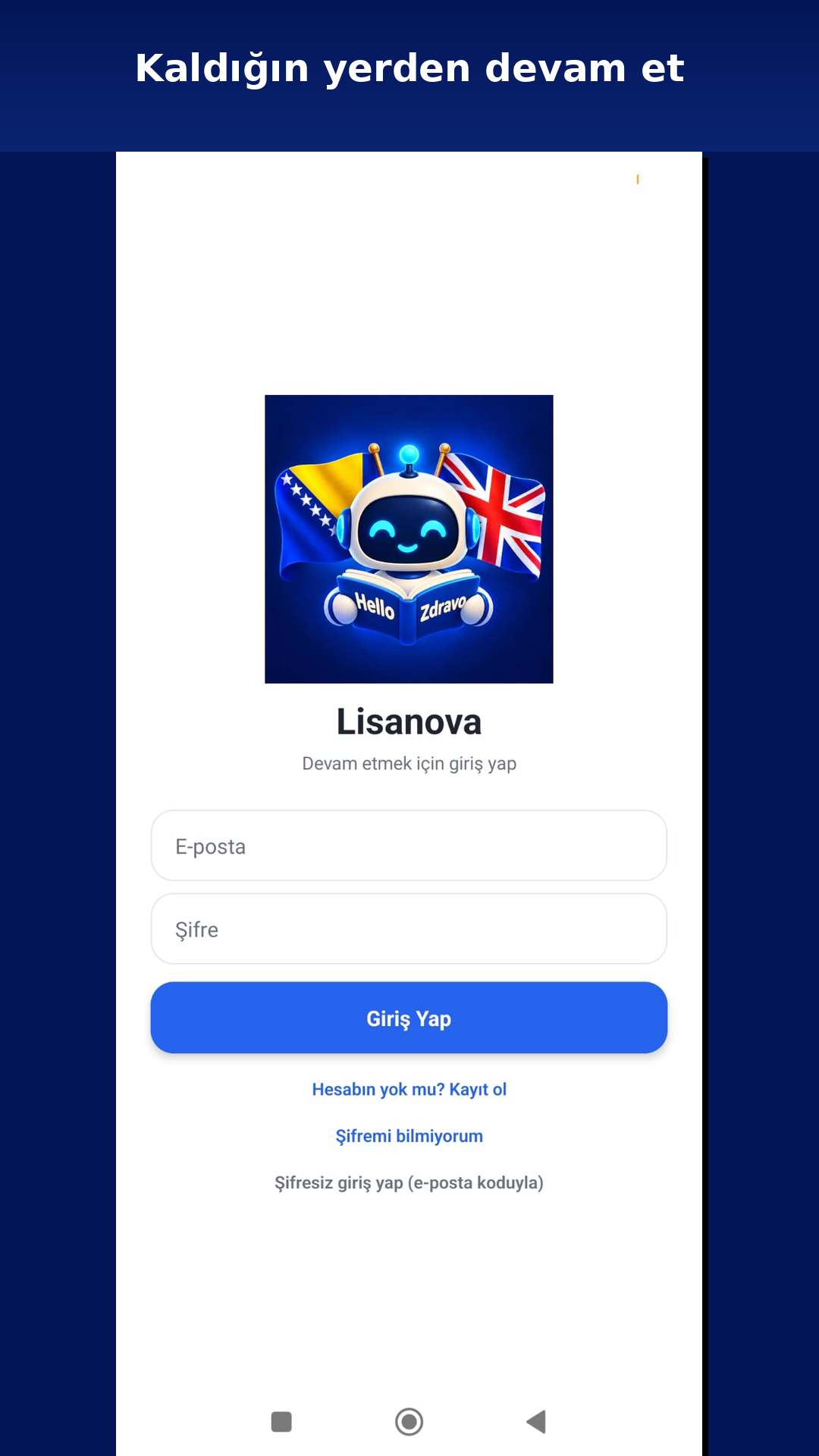 Lisanova giriş ekranı